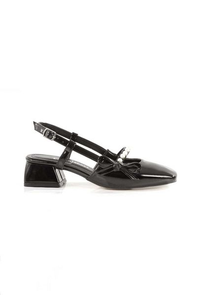 moun shoes Open Back Blunt Toe Short Heel Pearl Stone Daily Ballerina Women's Heeled Shoes