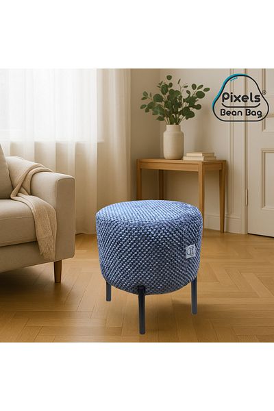 PixelsBeanBag Pixel Bean Bag Round Linen Ottoman with Metal Base for Living Room and Bedroom