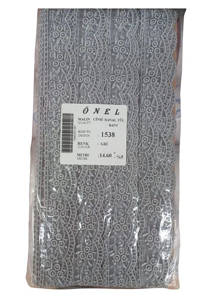 MBB ETİCARET Lace Polyester Virtual Tulle Tape Gray 14.60 Meters Width 3 cm On-1538-G