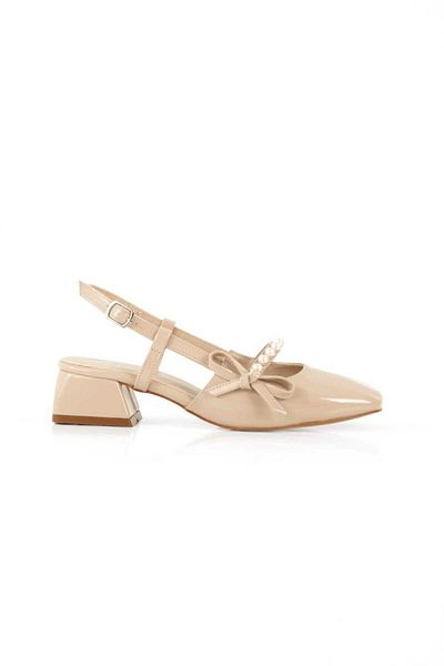 moun shoes Open Back Blunt Toe Short Heel Pearl Stone Daily Ballerina Women's Heeled Shoes