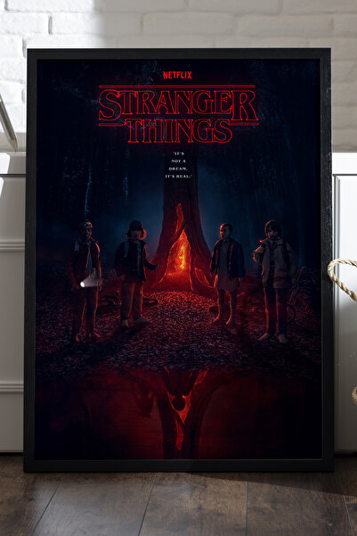 Duvarda Stranger Things Siyah Ahşap Çerçeveli Poster, Film Duvar Tablosu