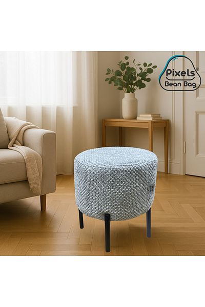 PixelsBeanBag Pixel Bean Bag Round Linen Ottoman with Metal Base for Living Room and Bedroom
