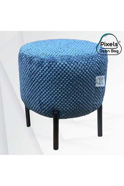 PixelsBeanBag Pixel Bean Bag Round Linen Ottoman with Metal Base for Living Room and Bedroom
