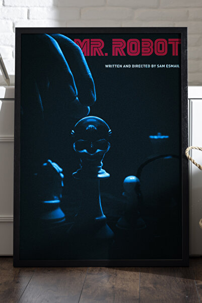 Duvarda Κύριος. Αφίσα με ρομπότ με μαύρο ξύλινο πλαίσιο, ζωγραφική τοίχου ται...