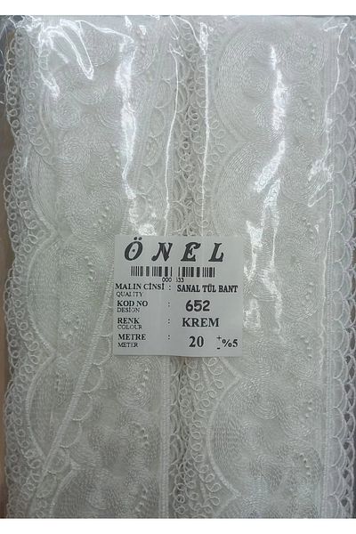 OK AKSESUAR Lace Polyester Virtual Tulle Tape Cream 20 Meters Width 6 cm On-652-Kr