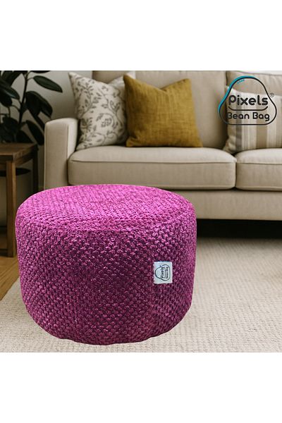 PixelsBeanBag Pixel Bean Bag Round Ottoman Seat Linen Fabric for Living Room and Bedroom