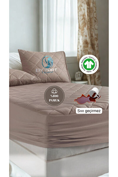 TruyTowel SIVI GEÇİRMEZ KAPİTONELİ ÇİFT KİŞİLİK YATAK ALEZİ AÇIK KAHVERENGİ