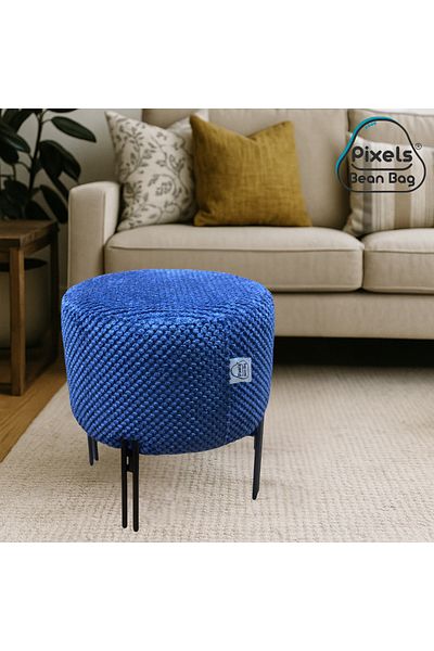 PixelsBeanBag Pixel Bean Bag Round Linen Ottoman with Metal Base for Living Room and Bedroom