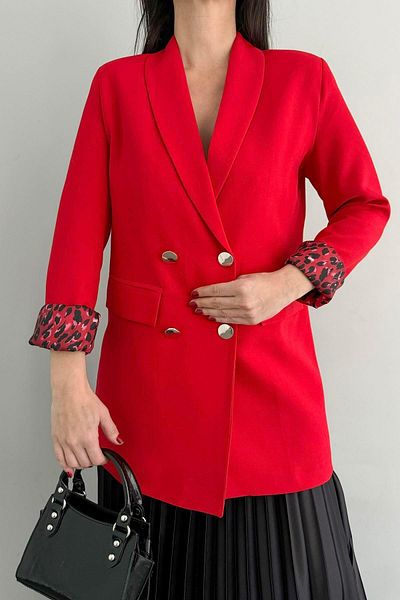 lizge giyim Leopard Lined Double-Breasted Jacket