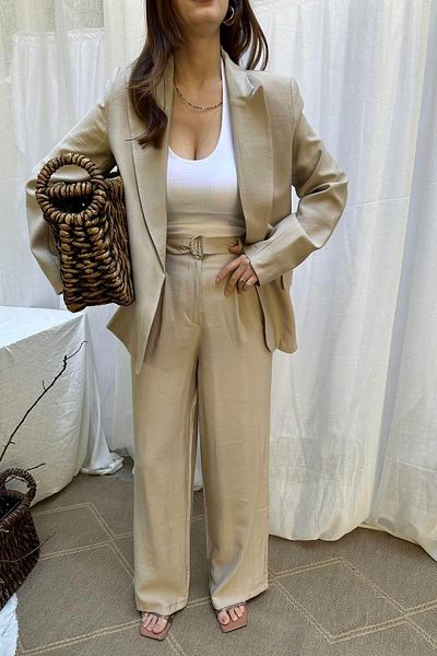 lizge giyim Belted Double Pleated Baggy Pants