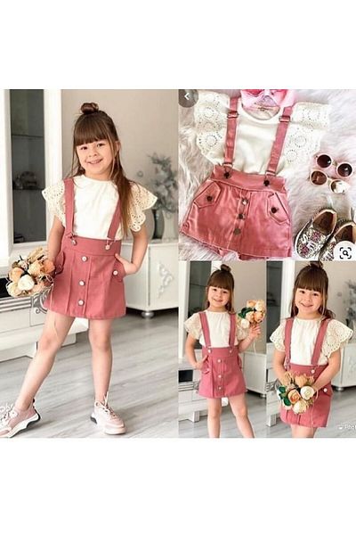 kidsela çocuk modası Girls' 2-Piece Suit Blouse and Suspender Shorts Skirt