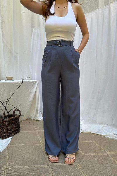 lizge giyim Belted Double Pleated Baggy Pants