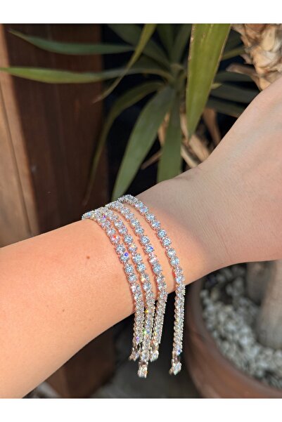 luxyansımalar Silver Kalın Taşlı Dönmeyen Su Yolu Bileklik