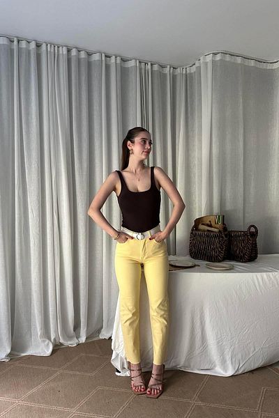 lizge giyim LYCRAL BELTED DENIM PANTS