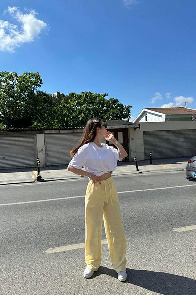 lizge giyim Bel Lace Detail Knitted Striped Pants