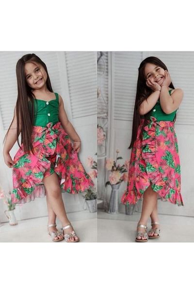 kidsela çocuk modası Girl's 3 Piece Set Blouse Tie Skirt and Underwear