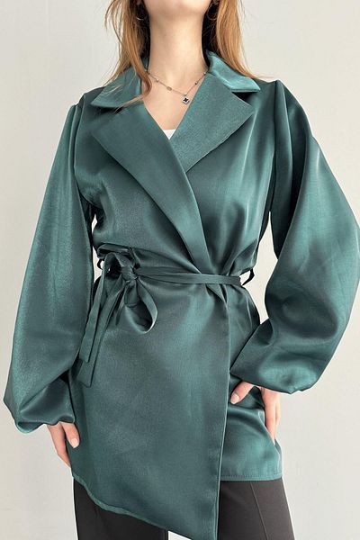 lizge giyim BALLOON SLEEVE TIED SATIN JACKET