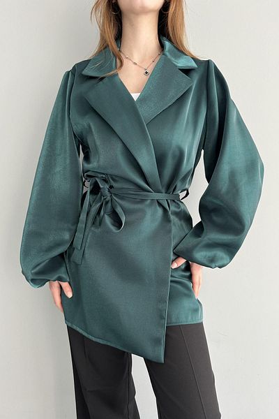 lizge giyim BALLOON SLEEVE TIED SATIN JACKET
