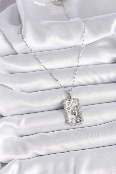 Dazzlecave 316L Stainless Steel Virgo Pendant – Modern Women's Necklace with Zircon Stone Astrology Theme