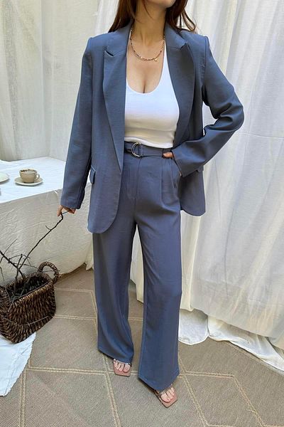 lizge giyim Belted Double Pleated Baggy Pants