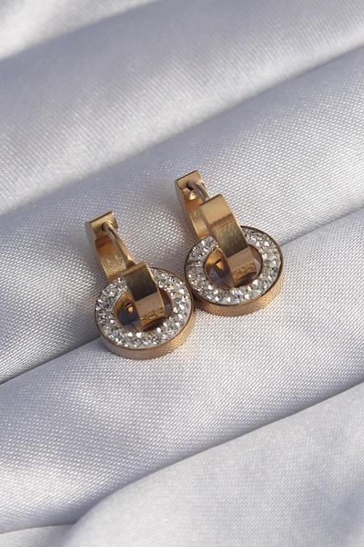 Dazzlecave 316L Stainless Steel Dangle Earrings with Stone Hoop Detail – Modern and Stylish Design, Gold Color