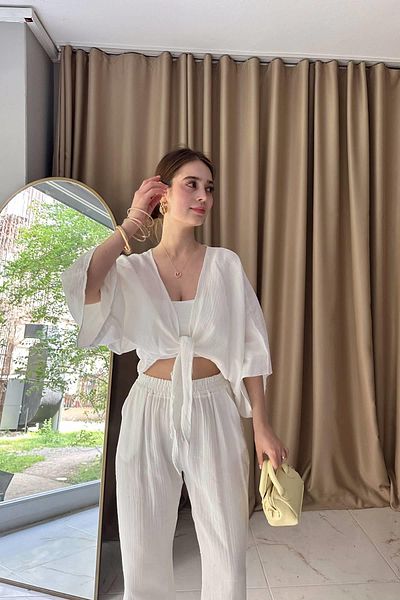 lizge giyim Muslin Bluz with Binding Details