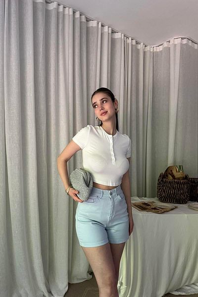 lizge giyim Button Detail Crop Top