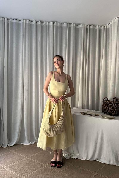 lizge giyim Thick Strap Square Neck Dress