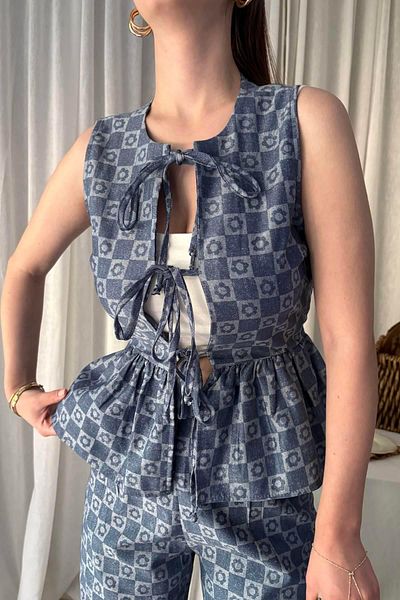 lizge giyim Bluz with Patterned Bow Detail