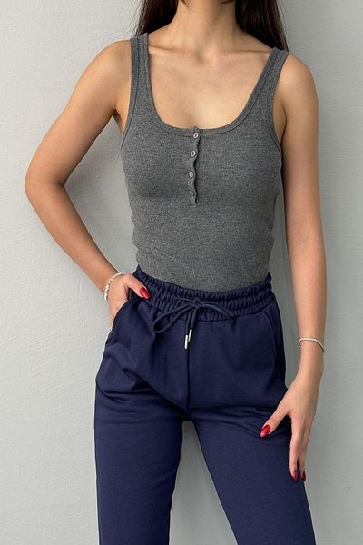 lizge giyim Button Detail U-Neck Atlet