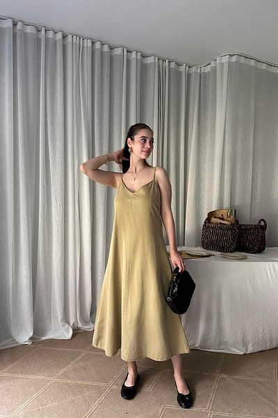 lizge giyim Thin Strap Piece Dye Dress