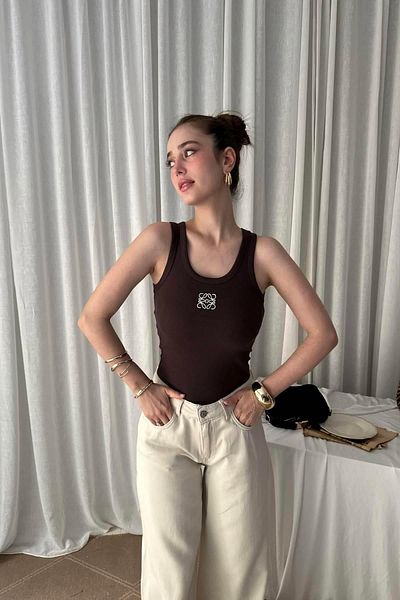 lizge giyim Love Embroidery Detail U-Neck Tank