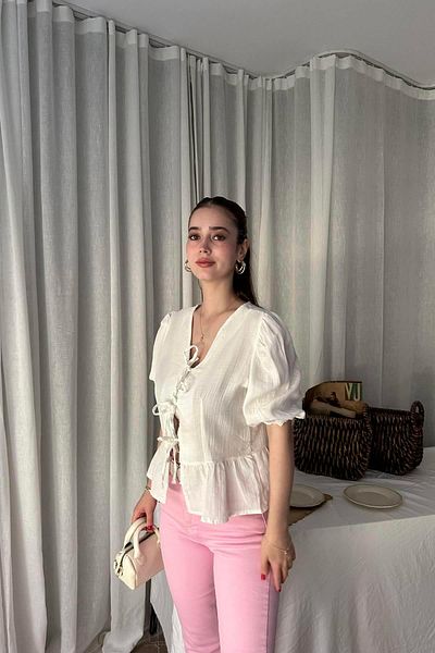 lizge giyim Muslin Bluz with Lace Detail