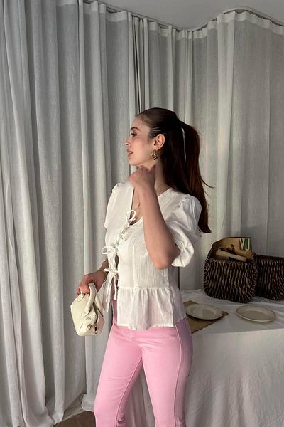 lizge giyim Muslin Bluz with Lace Detail