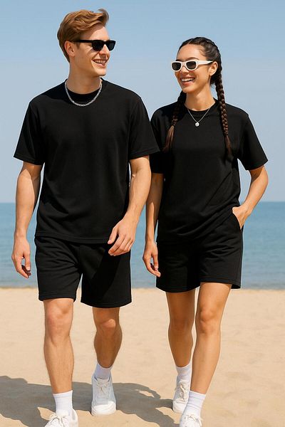 MELOOX Unisex Oversize Two Thread Cotton Summer Shorts Set.Single