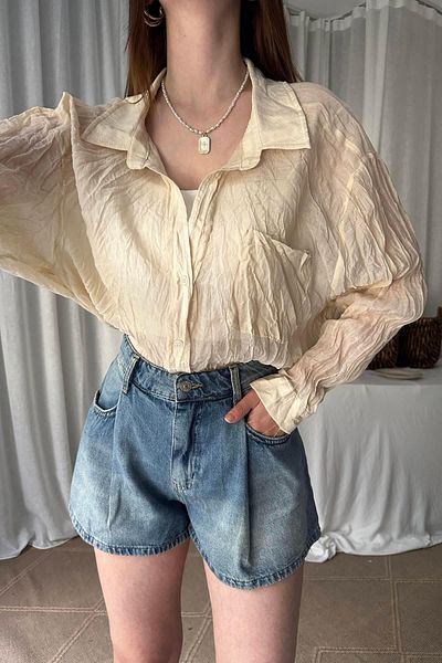 lizge giyim Textured Kraş Ovarsi̇ze Shirt