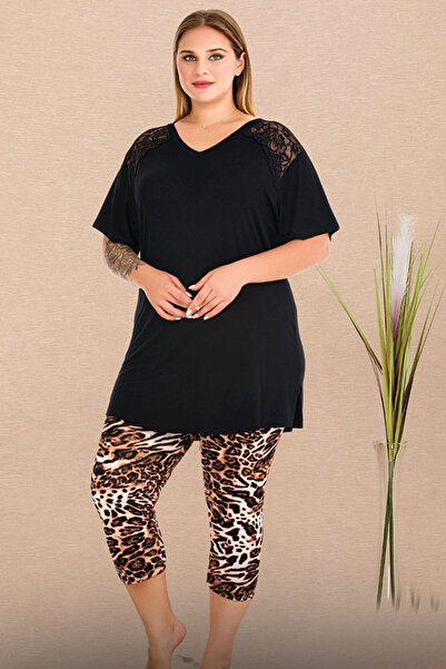 Viselya Set de pijamale cu imprimeu leopard, dantelă piese, mărime mare