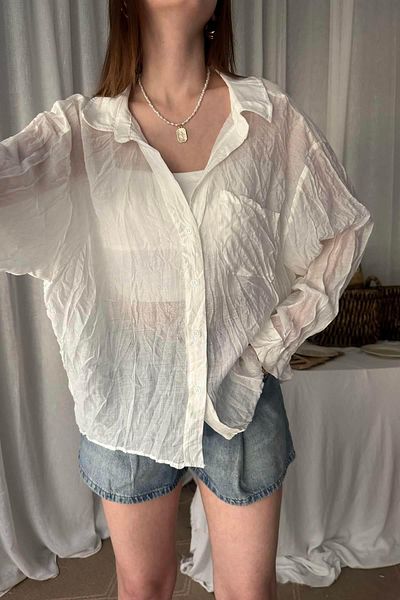 lizge giyim Textured Kraş Ovarsi̇ze Shirt
