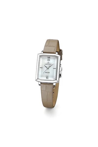 Naviforce Women's Elegant Rectangular Watch – Shell-Pattern Dial, Leather Strap, Classic Design