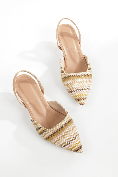 PİMORA '' CİNZİA '' Kilim Desenli Sivri Burunlu Arka Lastikli 5 cm Pino Ökçe Kadın Ayakkabısı Yeni Sezon