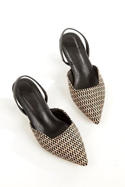 PİMORA '' CİNZİA '' Kilim Desenli Sivri Burunlu Arka Lastikli 5 cm Pino Ökçe Kadın Ayakkabısı Yeni Sezon