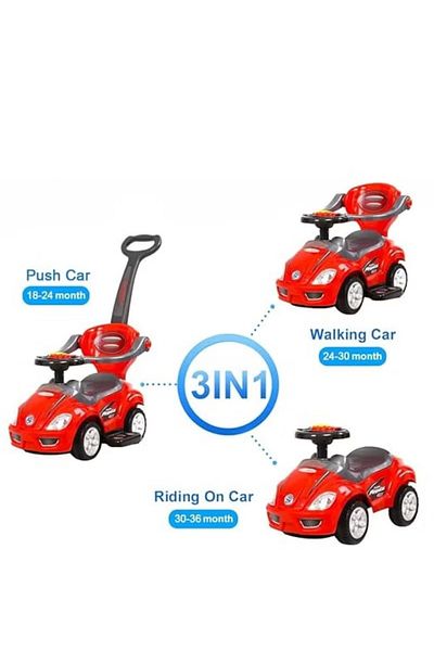 rexa 3-in-1 Push Ride-On Car with Handle – 62.5 x 30 x 35 cm, Convertible Toddler Ride