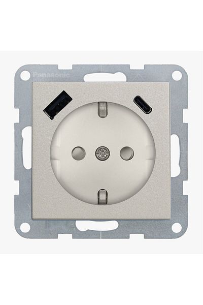 PANASONIC Schuko socket mechanism with child protection + USB Type (A+C) QC Karre Plus 55 Bronze