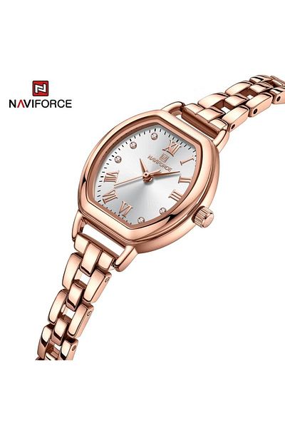 Naviforce Women's Quartz Watch Classic Tonneau-Shaped Dial with Roman Numerals Stainless Steel Bracelet