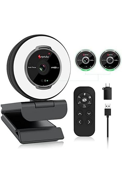Angetube Streaming Webcam with Microphone: 1080P 60FPS USB Web Cam with Ring Light and Remote Contro