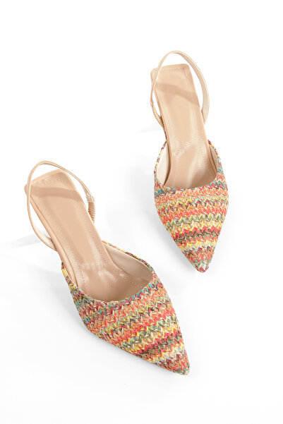 PİMORA '' CİNZİA '' Kilim Desenli Sivri Burunlu Arka Lastikli 5 cm Pino Ökçe Kadın Ayakkabısı Yeni Sezon