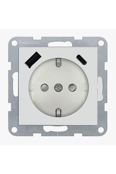 PANASONIC Schuko Socket with Child Protection + USB Type A+C Quick Charge Karre Plus 55 Seashell