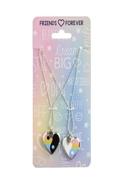 Rose Veran BFF Friendship Necklace Set with Yin Yang Hearts, Silver Chain – 2 Pieces