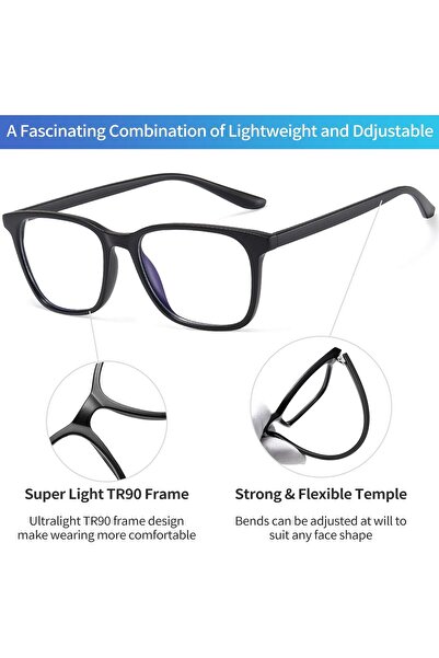 Joopin TR90 Square Blue Light Glasses - Clear Lens, Unisex