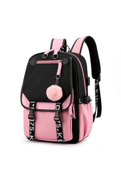 OricareFain Smart backpack, NEVERMORE with USB port, 46x29x16 cm, Black/Pink